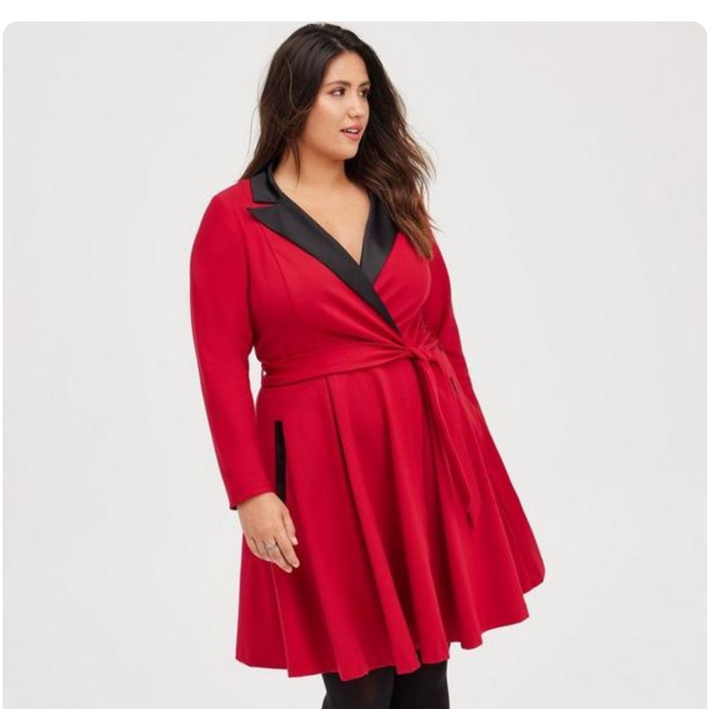Torrid size 16 Red tuxedo dress with black trim